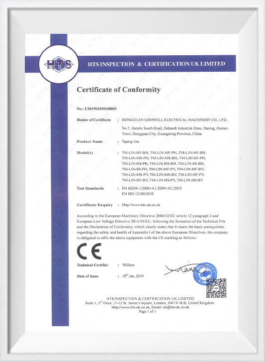 Certificato CE - nastratrice